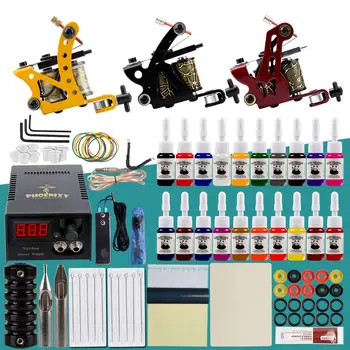 

Professional Tattoo Kits 3 Machines Guns LCD Power Supply Permanent Ink Pigment Tattoo Tools Body Art Makeup Tattoo Machines Set