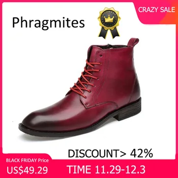 

Phragmites High Top Ankle Boots Business Men Shoes England Pointed Toe Boots Zipper New Arrivals Fashion Size 35-47 Boots