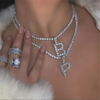 

2020 Charm 26 letters Men women Hip hop Name 4mm cz tennis chain Bubble Letter Necklaces Alphabet Charm pendants Hiphop jewelry