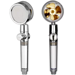 New 2021 Dropshipping Propeller Driven Shower Head with Stop Button Shower head with Fan High Pressure Handheld shower Nozzle