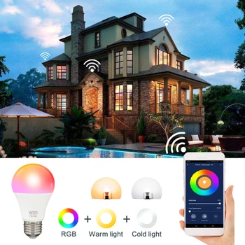 

9W Smart Wifi Bulb Dimming Light Bulb E27 B22 RGBCW Smart Light Bulb Voice Control Work With Alexa Google Home 110/220V