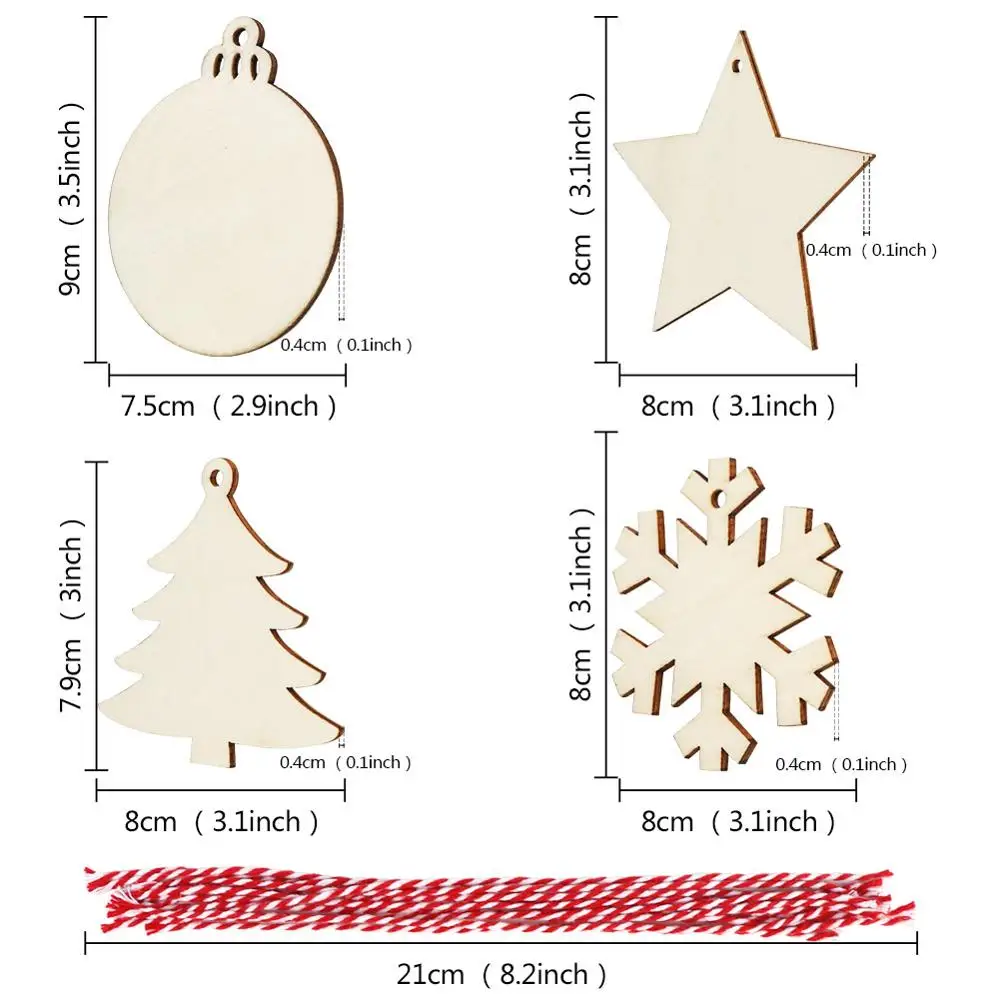OurWarm 40 шт. DIY Деревянные рождественские украшения незавершенные Детские Рождественские украшения Рождественские предметы для украшения елки