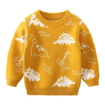 Детская одежда; теплые хлопковые пуловеры для маленьких мальчиков; свитера с плюшевой подкладкой; зимняя вязаная Свободная куртка с рисунком для девочек; От 1 до 9 лет пальто - Цвет: white yellow