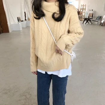 

Alien Kitty Korean Autumn Spring Women Sweaters Solid Knitted Pullovers Long Sleeve Turtleneck Office Wear Knitwear Tops 2020