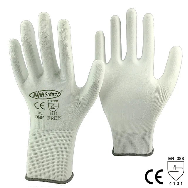 24 Pieces/12 Pairs PU Palm Coated Knitted Nylon Cotton Safety Glove CE Certificated Mechanic Protective Working Gloves PU1350DMF -W