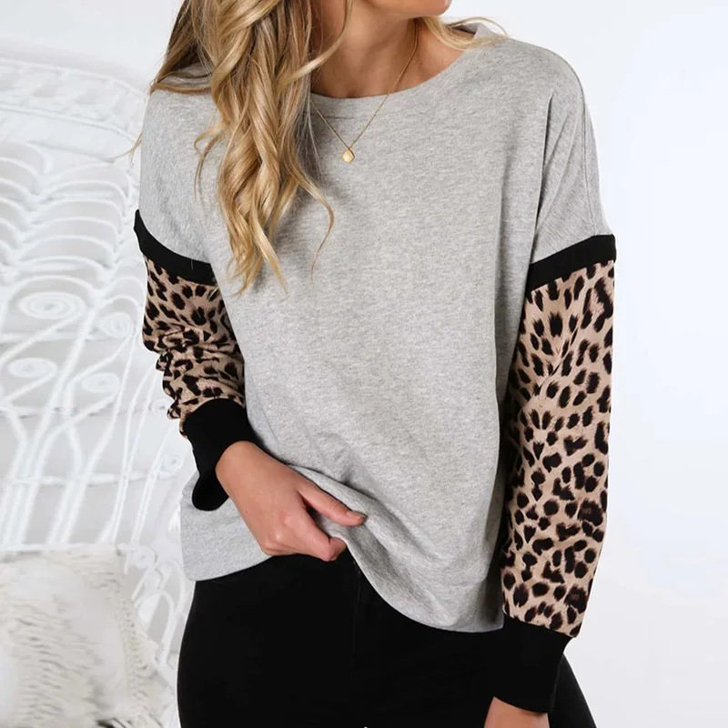 Pull Femme Модный женский зимний свитер с круглым вырезом и длинным рукавом с леопардовым принтом свитер повседневные женские осенние Топы