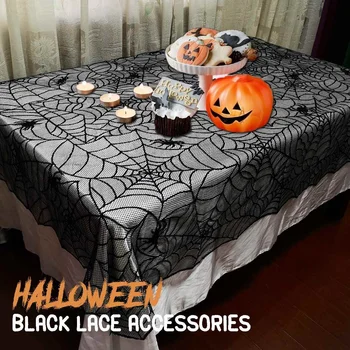 

1pc Halloween Decoration Lace Knitted Spi.der Web Tablecloth Table Runner Table Flag Fireplace Mantle Home Kitchen Party Supply