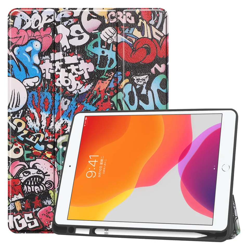Для iPad 7th 10," чехол с карандашом, магнитный складной чехол-подставка для iPad 10,2 чехол с функцией автоматического сна/пробуждения+ пленка+ ручка