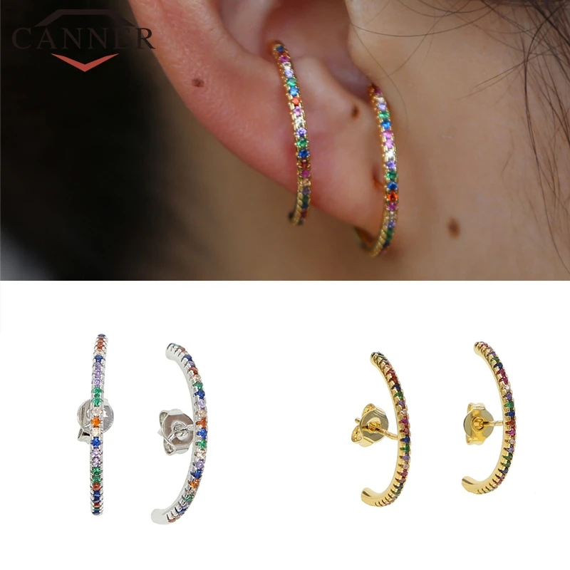 925 пробы серебряные серьги-гвоздики длинные геометрические серьги для женщин однорядные радужные CZ вечерние серьги подарок классика