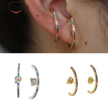 925 пробы серебряные серьги-гвоздики длинные геометрические серьги для женщин однорядные радужные CZ вечерние серьги подарок классика