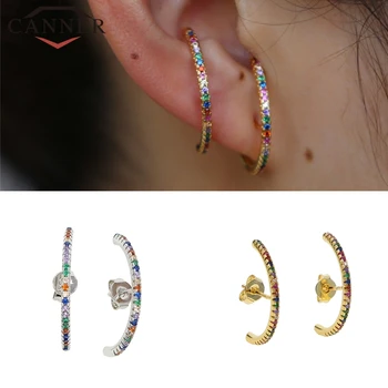 

925 Sterling Silver Stud Earrings Long Geometric bar Earrings for Women Single row rainbow CZ Earring Party Jewelry Gift Classic