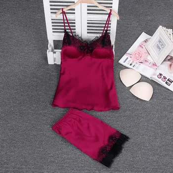 

New Brand Pajamas Sets For Women Fashion Lace Satin Pijama Summer Nightwear Sexy Lingerie Pajamas Pyjamas Women Homewear N50