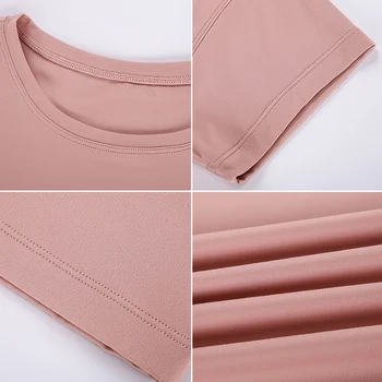 Loose Blouses Women Seamless Sport t-Shirts Sexy Yoga Crop Top Short Sleeve Running Shirts Solid Quick Dry Fitness Gym Crop Tops 6
