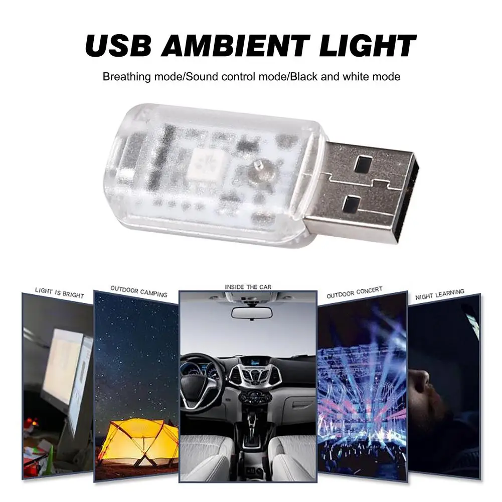 1* 5V Flexible Mini USB LED Light Colorful Lamp For Car Atmosphere Lamp Bright 