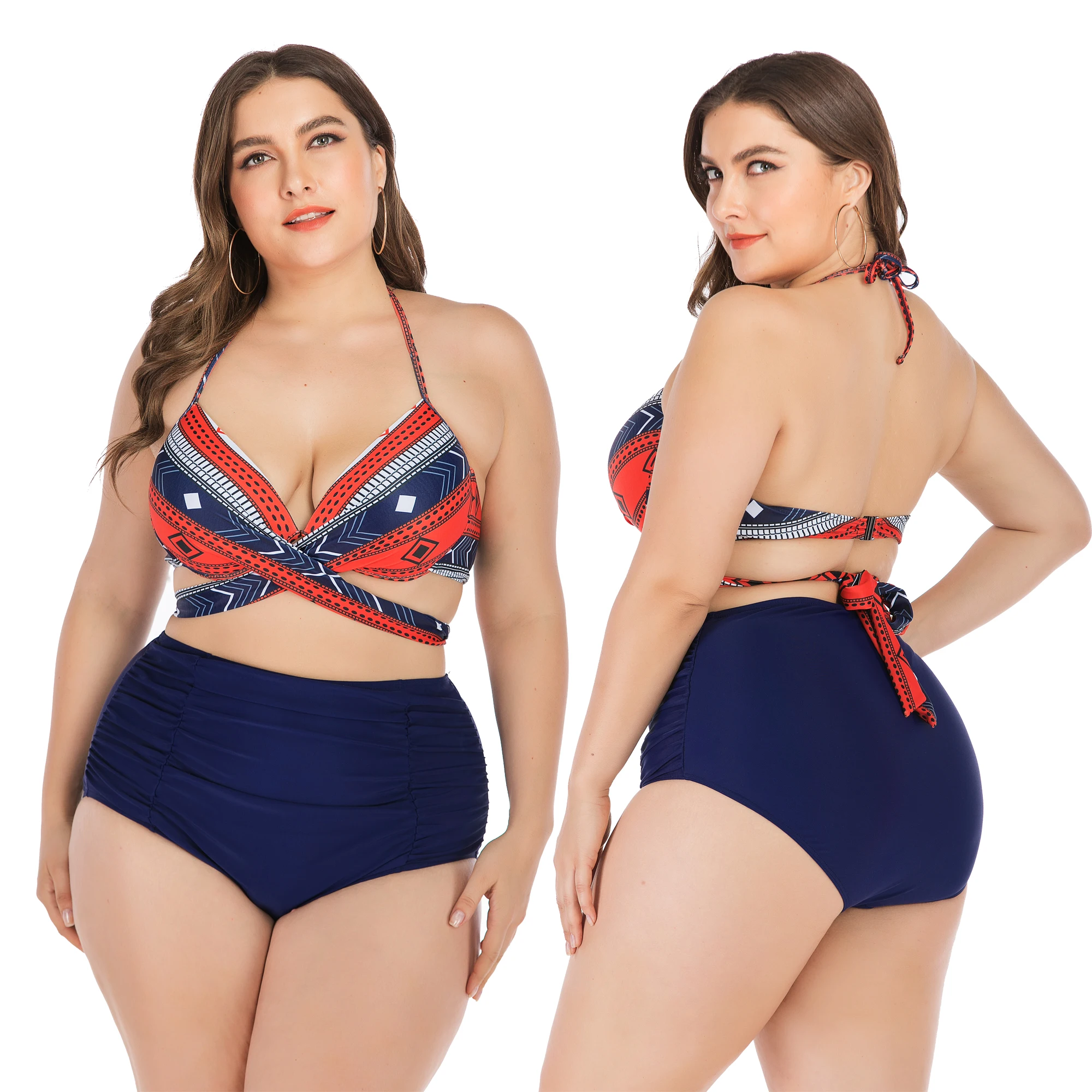 

Plus Size 4XL New Sexy High Waist Bikini Striped Swimming Suit Two-Piece Swimsuit Bikinis Swimwear Women Bathing Suits Bodywear