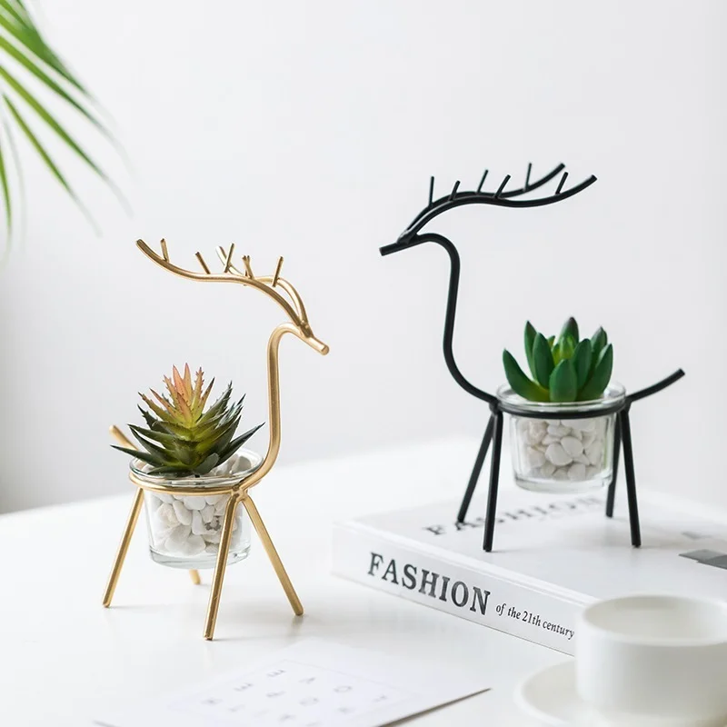 

Northern Europe Iron Elk Flowerpot Planter ornament Creative Garden Flower Pot Candle Holder