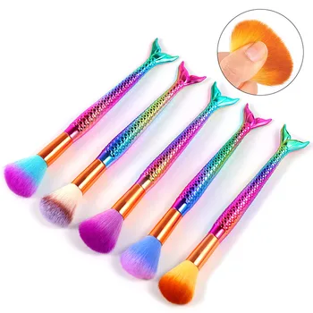 

1pc Mermaid Rainbow Handle Soft Fluffy Soft Cleaning Nail Art Brush Pen Dust Clean Glitter Powder Remover Makeup Manicure Tools