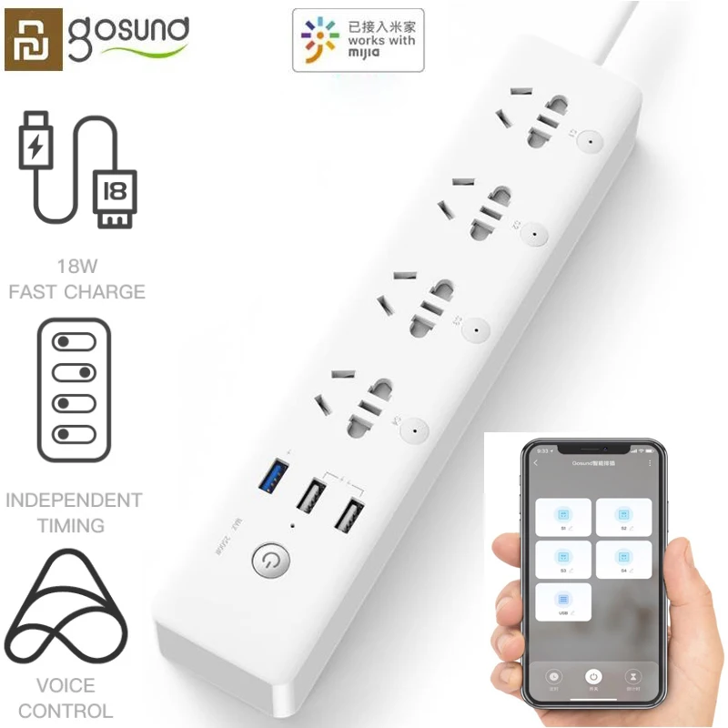 Youpin Gosund Smart Power Strip CP5 18 Вт быстрая зарядка WIFI 3 USB версии голосовое приложение Mijia