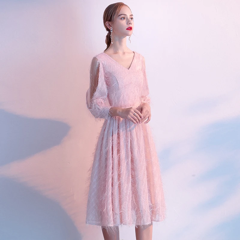 Wei yin AE0248 Robe de Soiree Courte розовое винтажное кружевное вечернее платье с v-образным вырезом Вечерние платья Vestido de Festa