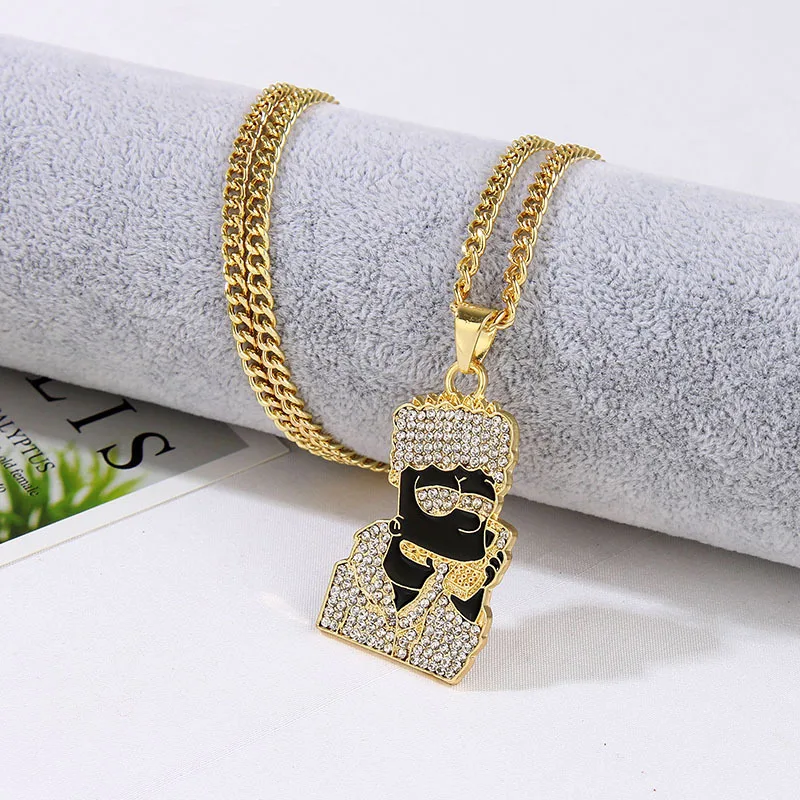 Ожерелье с подвеской в стиле панк Симпсон, ожерелье в стиле хип-хоп рок и подвеска с кубинской цепочкой, мужское ожерелье, модное ювелирное изделие - Окраска металла: Gold Enamel