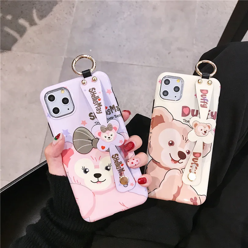 

The New cute Cartoon Anti-fall Wrist band Duffy Bear For iphone 7 7plus 8 8Plus iphone X XR 11 pro MAX Case Cover Phone Case
