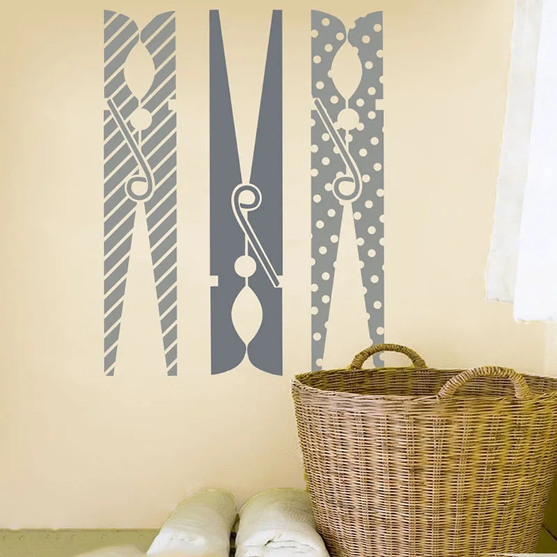 3pcs Large Clothespins Laundry Room Wall Sticker Laundry Room Washroom