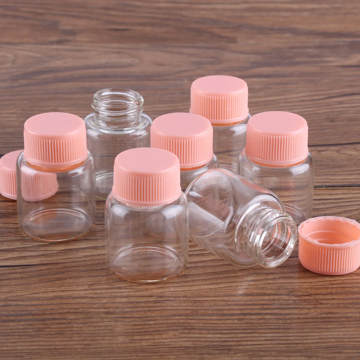 5pcs Dia 27mm 8ml/15ml/20ml/25ml Glass Bottles Glass Jars with Pink Plastic Lids Spice Jars Glass vessels Message Bottles 3