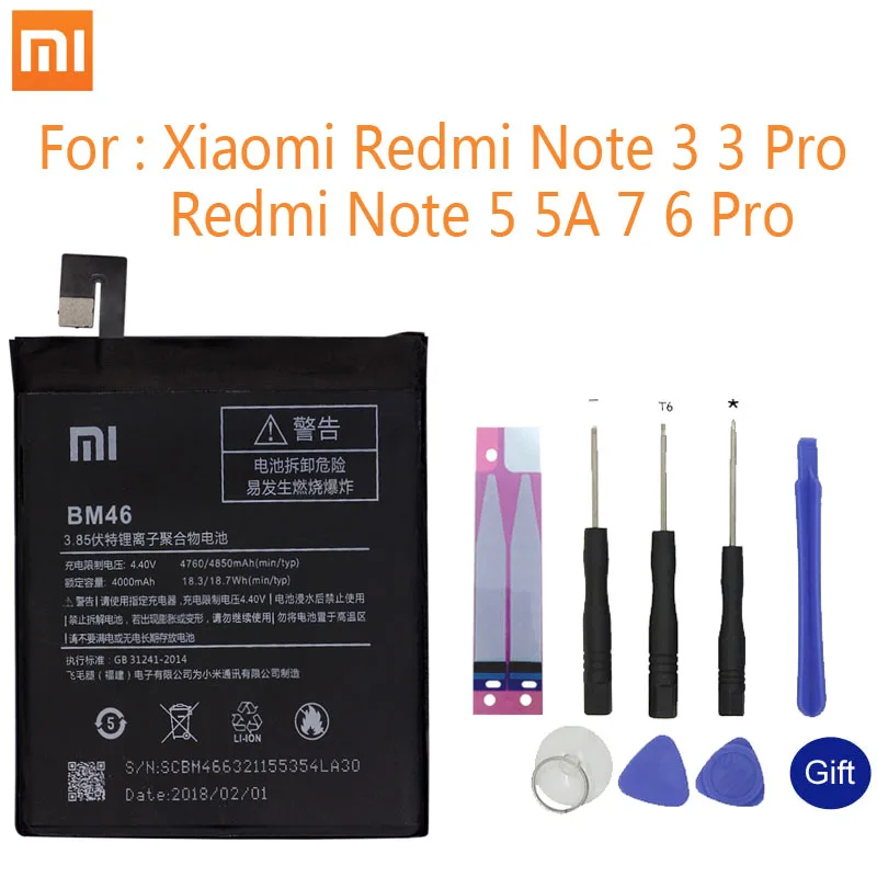 Оригинальный аккумулятор для телефона Xiaomi BM46 запасные аккумуляторы Redmi Note 3 5 5A 7 Pro