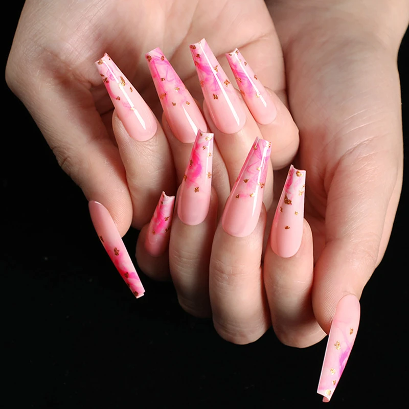 

24Pcs Super Long Ballerina Artificial Fake Nail Blooming Pink UV Gel Polish False Nail For Design DIY Finger Tip Manicure Tool
