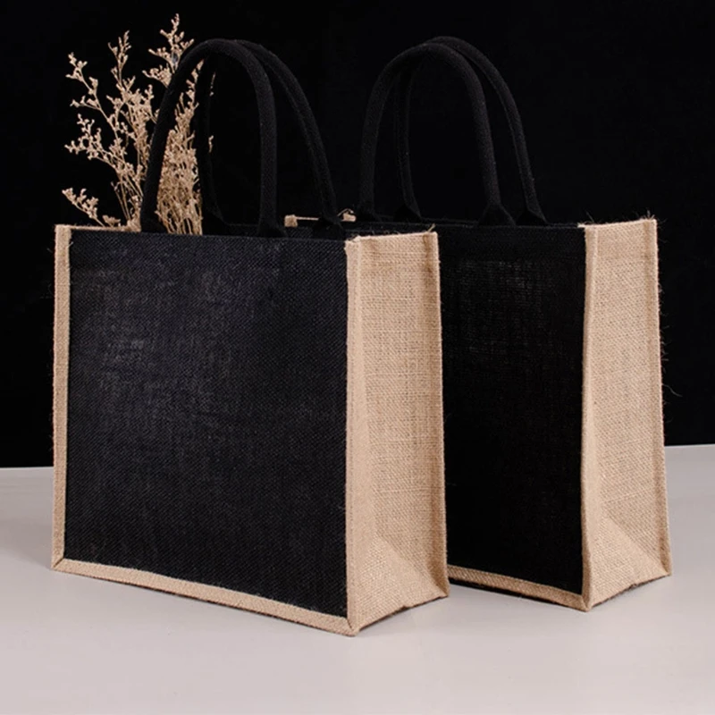 Reusable Jute Tote Bag Eco Friendly Burlap Grocery Bags for Shopping Beach X7YA