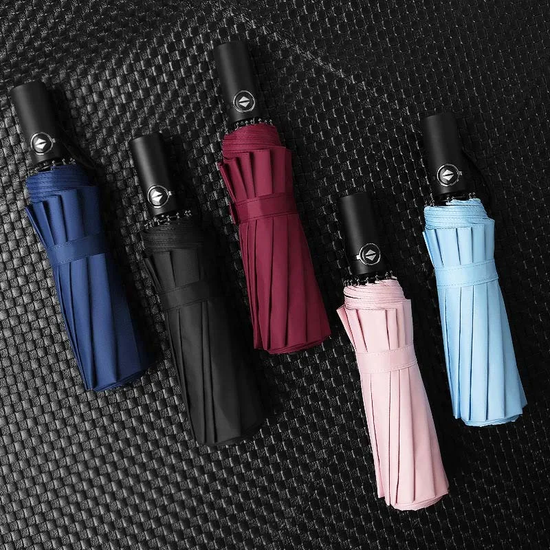 

Fully automatic folding black plastic men's business umbrella windproof reinforcement multi-standard rain and rain umbrella