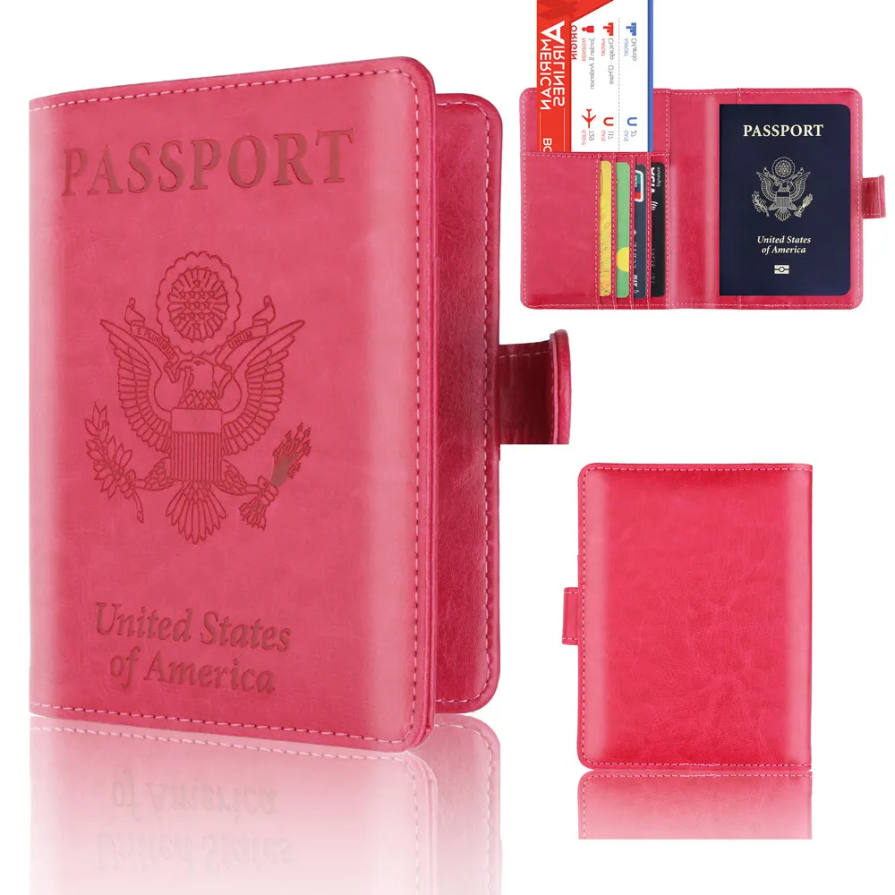Держатель для карт из искусственной кожи, чехол для паспорта, антимагнитный сертификат, сумка для паспорта, посылка G0909#35 - Цвет: Hot Pink