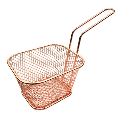 Rose Gold Гальванизированная мини-корзина из нержавеющей стали, сетчатая переносная французская корзина для жарки картофеля фри, сетчатый фильтр для приготовления пищи, кухонный гаджет - Цвет: Rose Gold