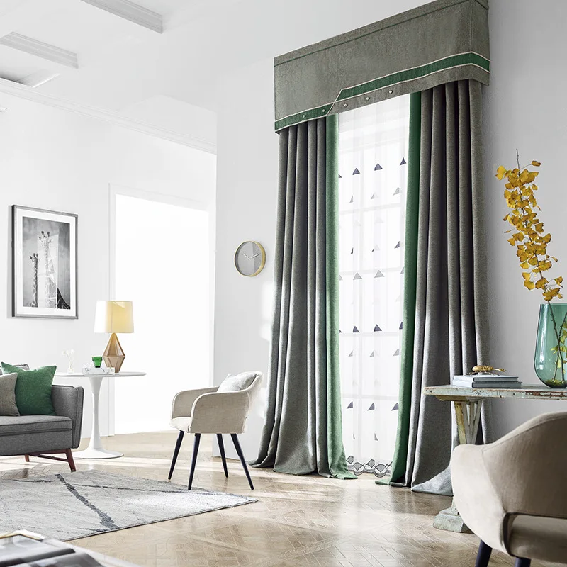 

Modern Simple Mediterranean Thickened Cotton and Linen Solid Shade Curtains for Living Dining Room Bedroom.