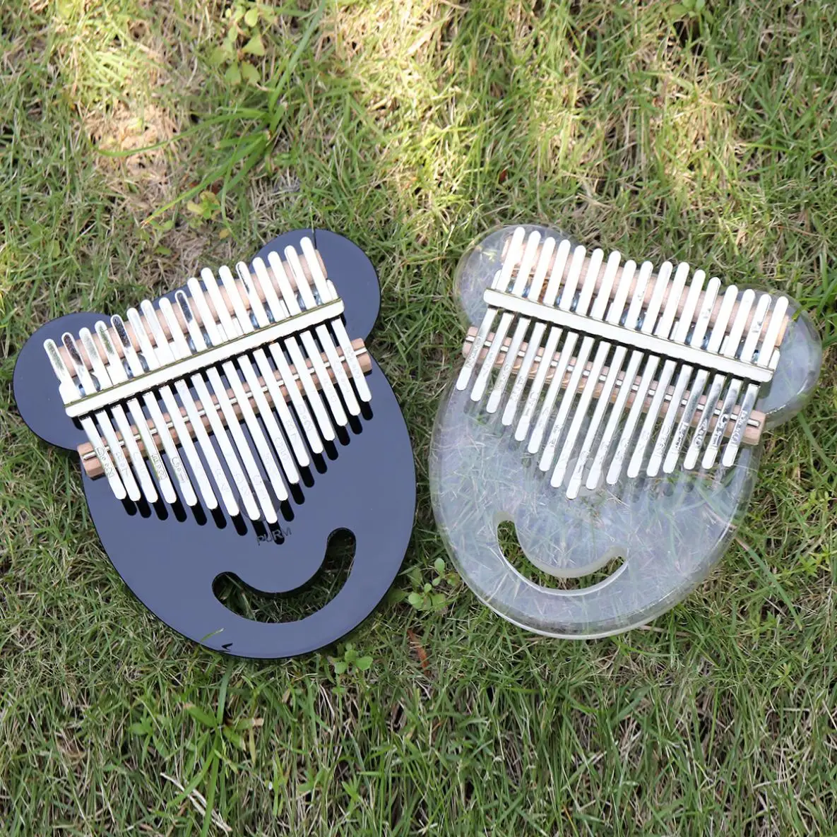 17 Key Simulation Crystal Transparent Bear Face Shape Thumb Piano Kalimba Mbira with Tuning Hammers