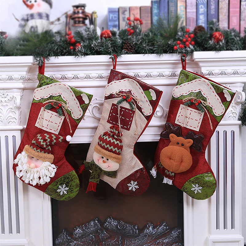 Santa Claus Sock Gift Christmas Stockings Hanging Ornaments Gift Holders Kids Candy Bag Xmas Christmas Tree Decorations