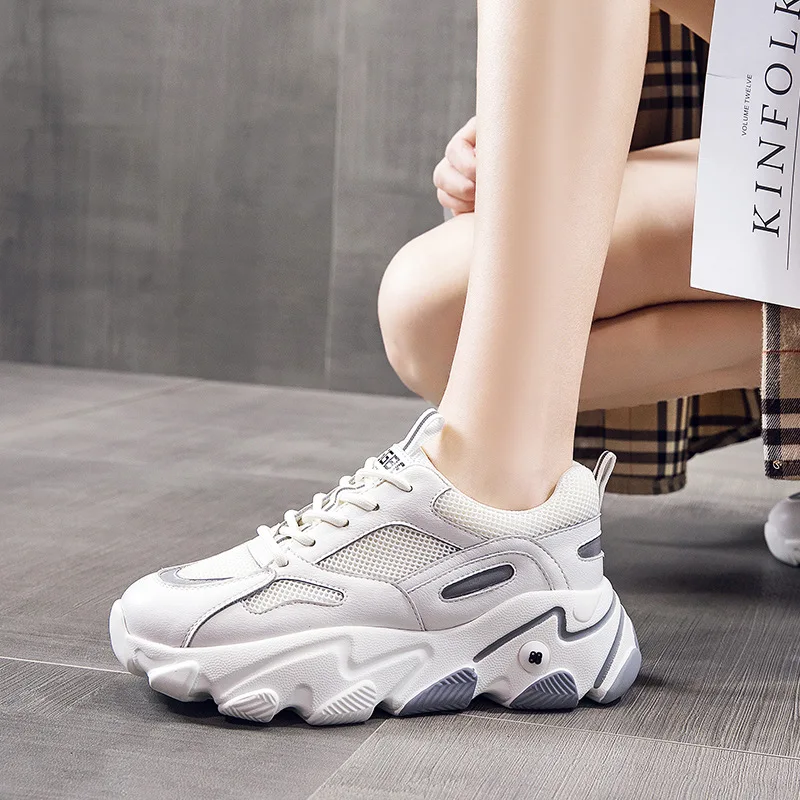

Fashion Chunky Sneakers Women Lace-Up Genuine Leather Platform Dad Shoes Mesh Casual Shoes Basket Femme Zapatos De Mujer