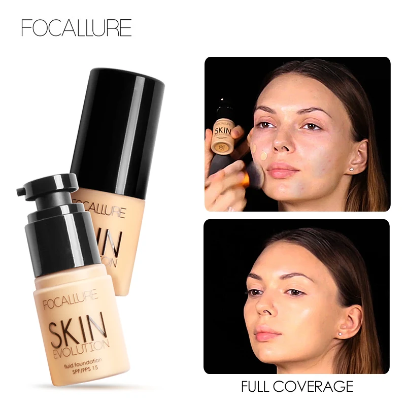 FOCALLURE Liquid Foundation Cream Professional Full Coverage Waterproof Brighten Face Concealer Makeup Base Women Cosmetics For Liquid Foundation Makeup Cosmetics Makeup Cream Waterproof Foundation