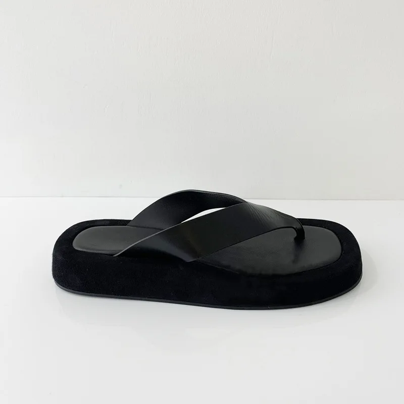 Flip Flop Sandals Square Toe Slides Summer Platform Wedge Slippers Women Shoes
