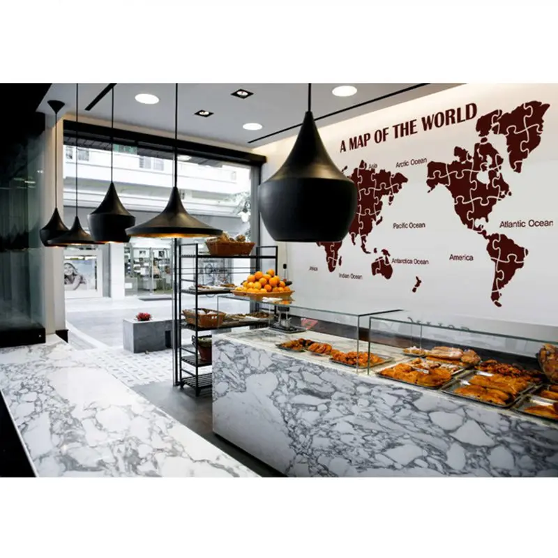 DCTAL World Map Wall Stickers Large New Design Coffee Shop Pattern Map Wall Decal Vinyl Decals World Map Poster Sticker