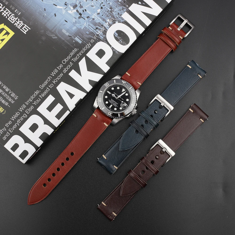 Onthelevel 2021 New Arrival Leather Watchband Blue Coffee Leather Watch Strap 20mm 22mm Quick Release Watch Belt Cowhide #D