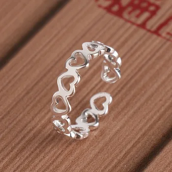

Fashion Stackable Hollow Heart Adjustable Size Finger Rings For Women Original Jewelry Gift 925 Sterling Silver S-R262