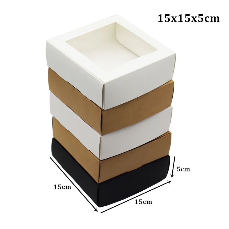 

12Pcs/Lot 15x15x5cm Kraft Paper Box Transparent PVC Window Soap Boxes Jewelry Gift Packaging Boxes