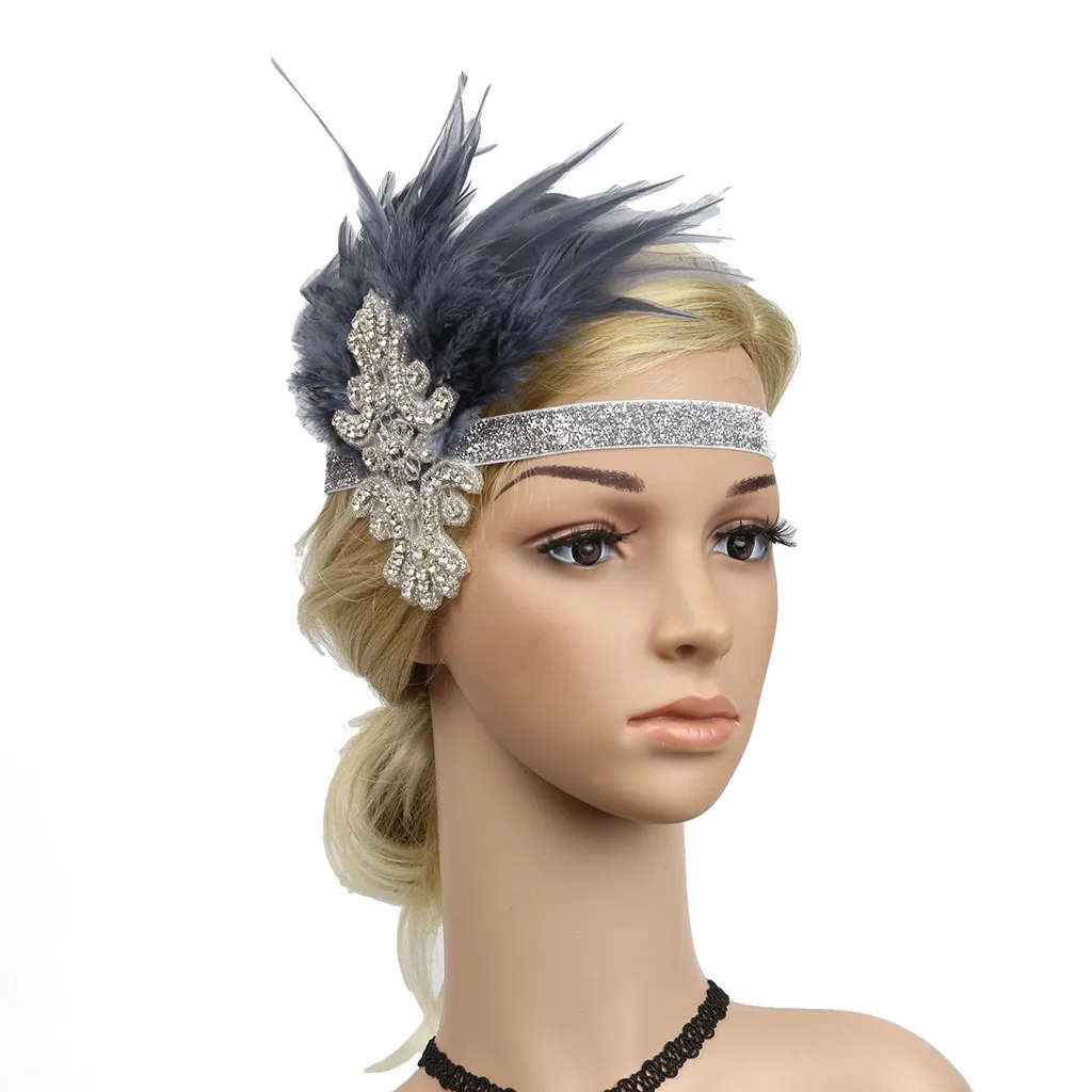 Женский головной убор с перьями, Женская повязка на голову, блестящий головной убор в стиле Грейт Гэтсби, винтажная мода, новые аксессуары для волос для девушек