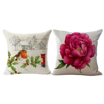 

Vintage Floral/Flower Flax Decorative Throw Pillow Case Cushion Cover Home Sofa Decorative Rose & Christmas Square Throw Flax Pi