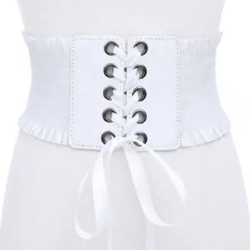 

Autumn Retro Belt Women Fashion Metallic Color Soft Faux Leather Wide Belt Self Tie Wrap Around Waist Band Sequins Dress Belt