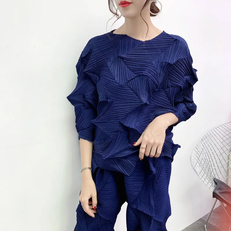 blue top SuperAen, Европейская мода, женские комплекты, осень и зима, новые свободные топы с рукавом три четверти, плюс размер, штаны, два предмета, для женщин - Цвет: blue top