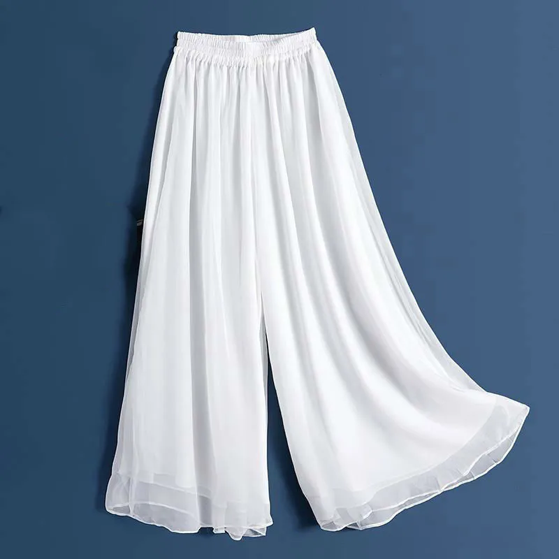 Pantalones de pierna ancha de lujo para mujer, ropa de calle de gasa, pantalones de cintura alta, Ropa de talla grande, envío directo