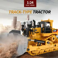 Bulldozer télécommandé multifonctionnel, véhicule d'ingénierie sur chenilles en alliage plastique, 1:24, modèle de voiture, jouet pour enfants 