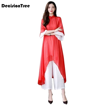 

2020 aodai women qipao chinese style elegant qipao stand collar half sleeve asian casual chiffon long aodai qipao